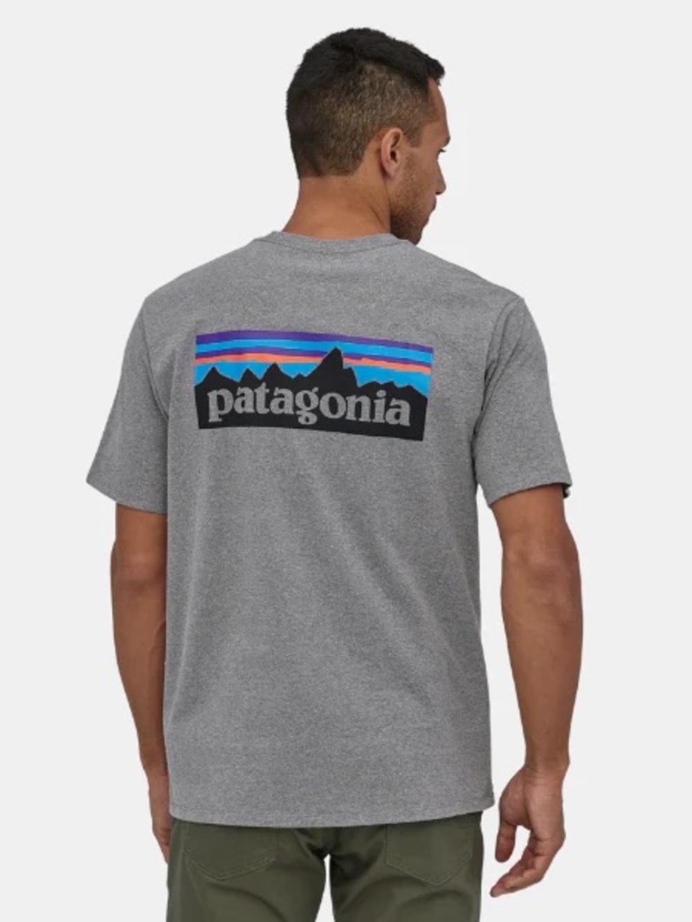 Patagonia Gray Short-Sleeve Tee with Multicolor Mountain Graphic Small